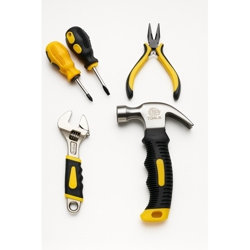 Kit de Ferramentas Profissional 5 Peças – Mini Martelo, Chaves Fenda e Philips Magnéticas, Alicate 4.5, Chave Inglesa n6