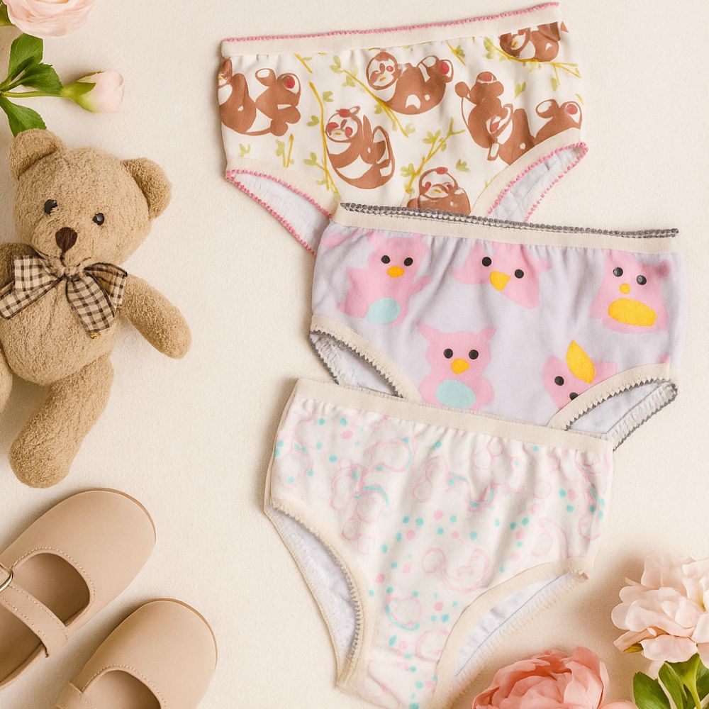 Kit 3 Calcinhas Infantil Menina 100% Algodão Antialérgica Cores Estampas Sortidas