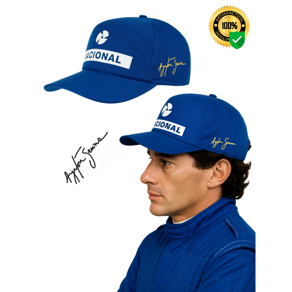 Bone Aba Curva Ayrton Senna Masculino Nacional Formula 1 Premium Logo Emborrachada em Promoção