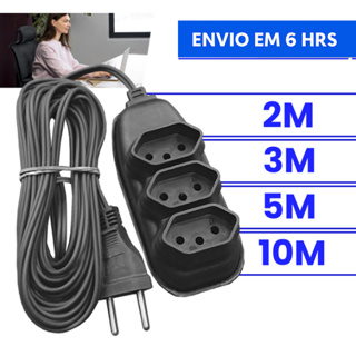 Extensão Elétrica 10 Metros - Bivolt 110/220 10A Tomada Tripolares Preta Resistente em Oferta na Shopee