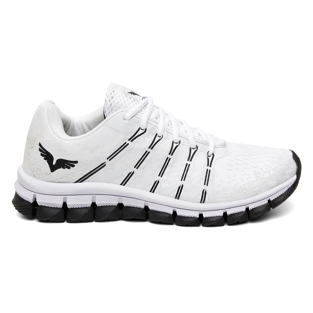 Tênis Esportivo Olimp Branco detalhes Preto Masculino Treino Leve Barato