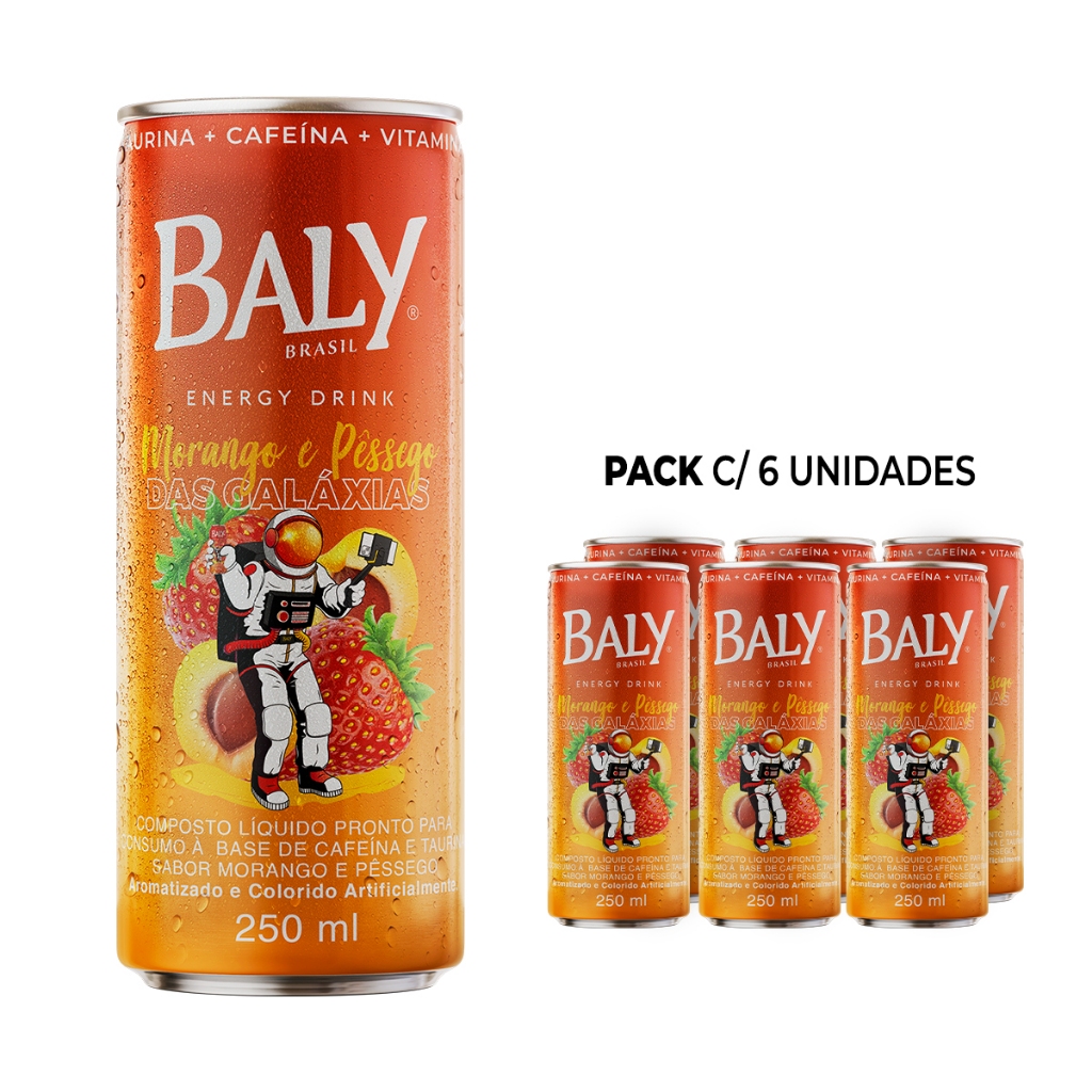 Pack Energético Baly Energy Drink Morango e Pêssego 250ml em Oferta na Shopee