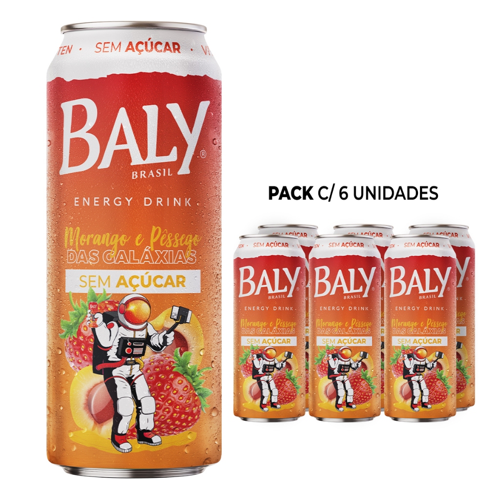 Energético Baly Energy Drink Morango e Pêssego Sem Açucar 473ml
