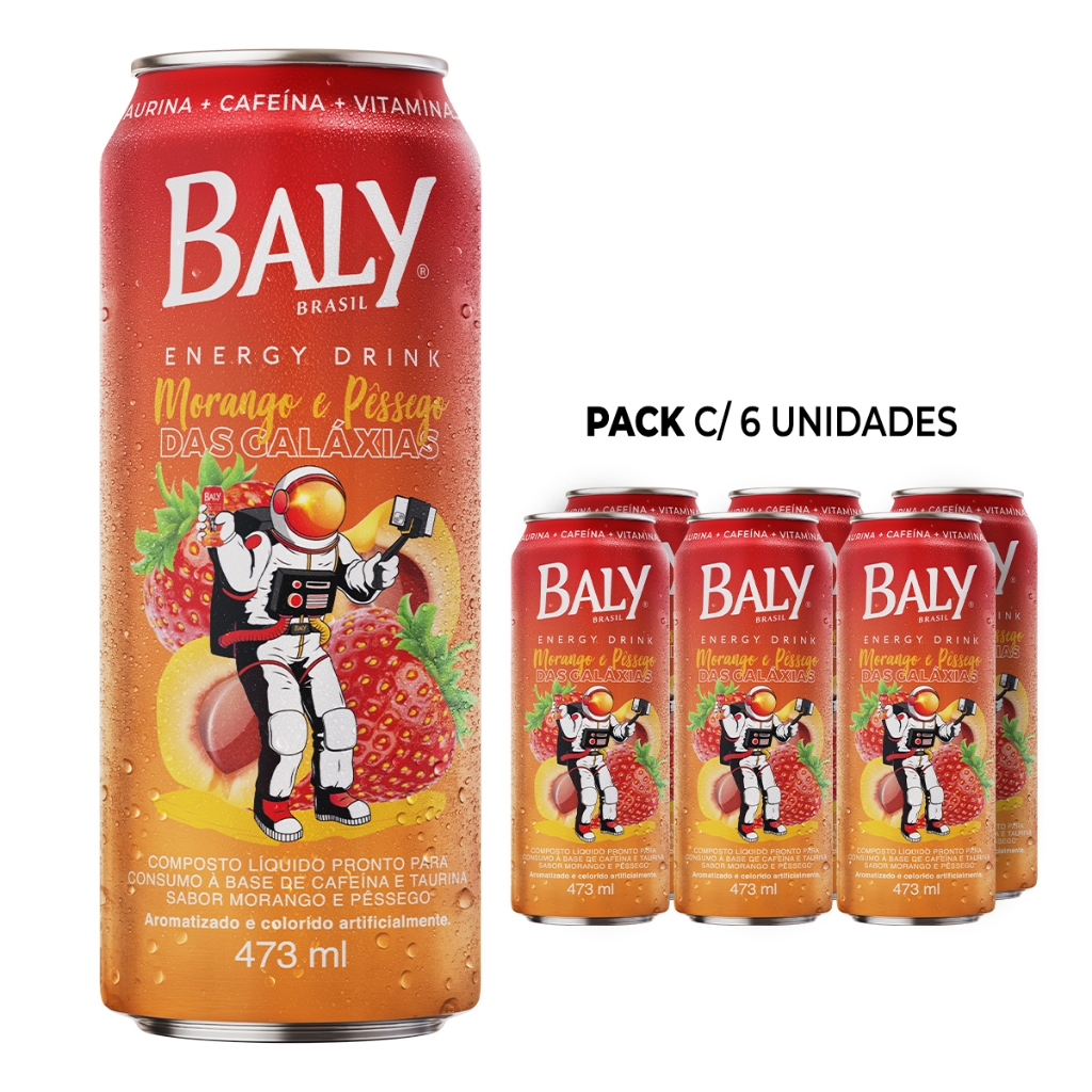 Pack Energético Baly Energy Drink Morango e Pêssego 473ml em Oferta na Shopee