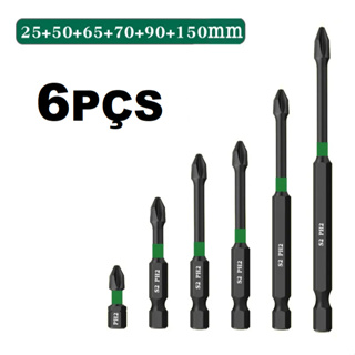Conjunto de Bits Phillips Verde PH2 de Alta Resistência -  25, 50, 65, 75, 90 e 150mm - Kit 6 Peças em Oferta na Shopee