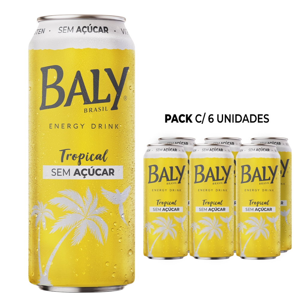 Pack Energético Baly Energy Drink Tropical Sem Açucar 473ml