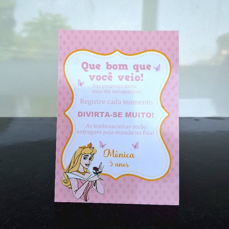 Plaquinha de Centro de Mesa Aurora Princesa Personalizada Lembrancinha Decoração Festa Infantil