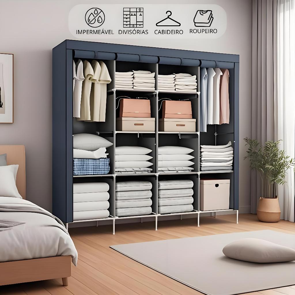 Guarda Roupa Dobrável Organizador De Roupas Portátil com Ziper Armário de Roupa Multifuncional