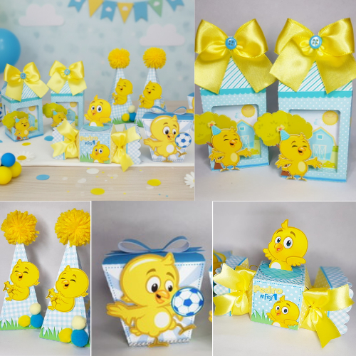 KIT MONTADO - kit personalizados PINTINHO AMARELINHO, lembrancinhas caixinhas mimos de aniversário festa infantil
