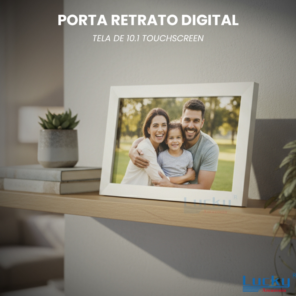 Porta Retrato Digital 10.1 Pol Touch Fotos Vídeo Som Relógio Calendário SD Card USB Branco