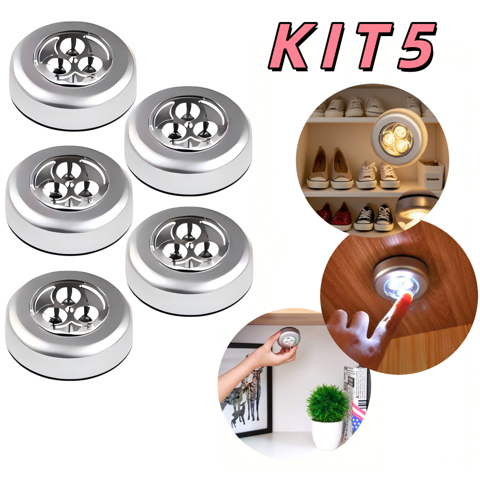 5 Unidade Leds Lâmpada Adesiva Sem Fio Touch De Pilha De Segurança Portátil Para Armário Casa