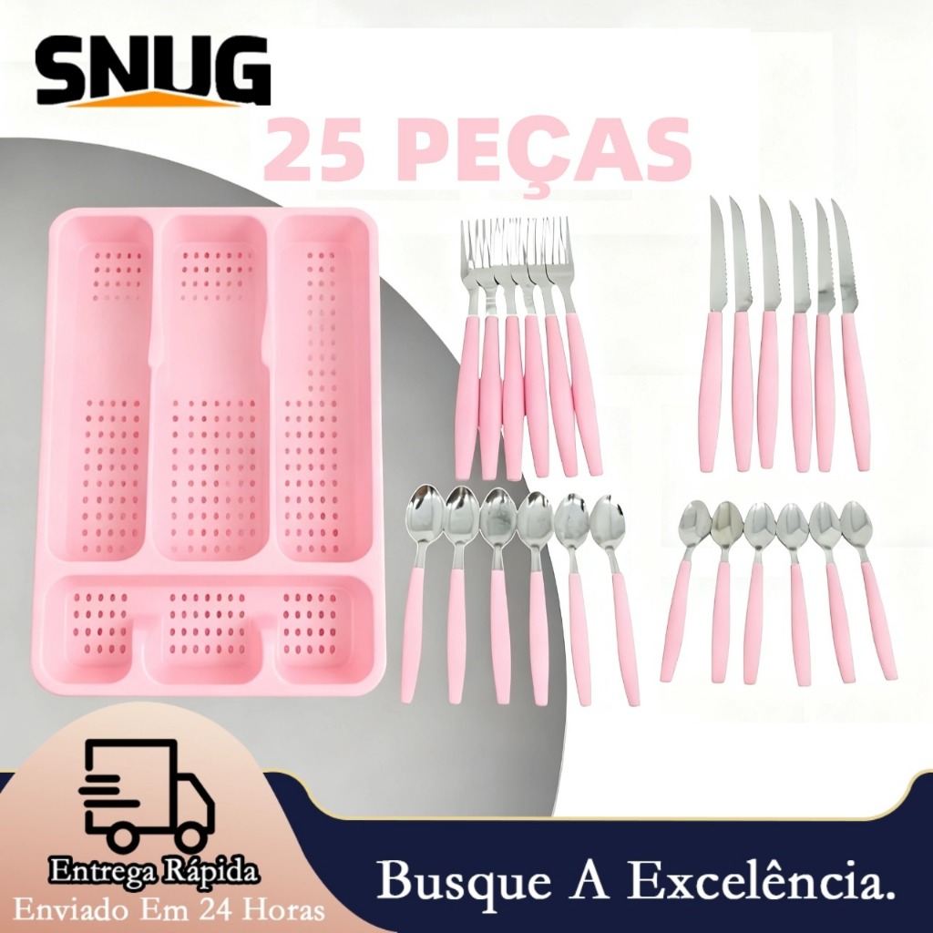 Jogo De Talheres Inox Com 24 Peças + Suporte Gaveteiro em Oferta na Shopee