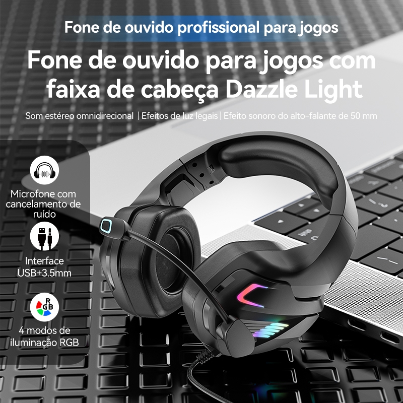 INOVA Fone De Ouvido Headset Gamer Profissional RGB LED Microfone Cancel Ruído Som Surround PC PS4 Xbox Switch Mobile