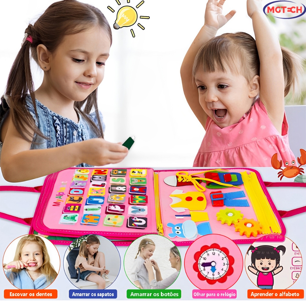 Brinquedo Maleta De Atividades Motora Sensorial Educativo Montessori Busy Board Habilidades De Vida