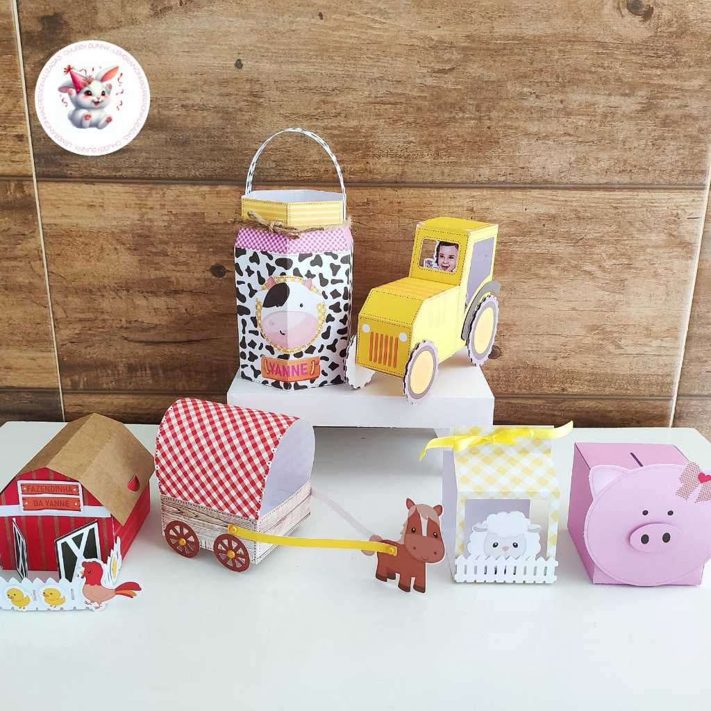 LEMBRANCINHA PERSONALIZADA - KIT FESTA CLÁSSICO 24 PEÇAS (DE) FAZENDINHA - PAPELARIA PERSONALIZADA - CAIXA PERSONALIZADA