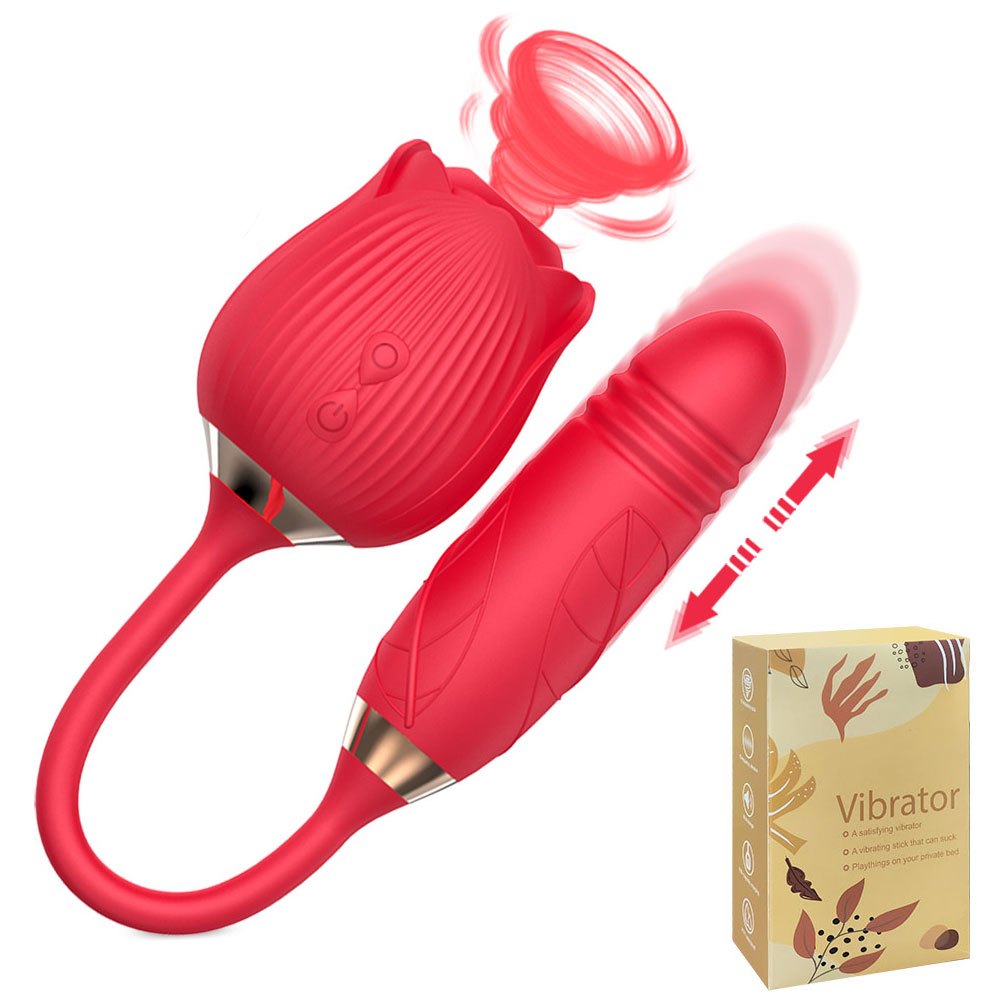 Vibrador Rosa 3 em 1 - Sugador de Clitóris com Estimulador Vai e Vem para Ponto G e Anal, Recarregável