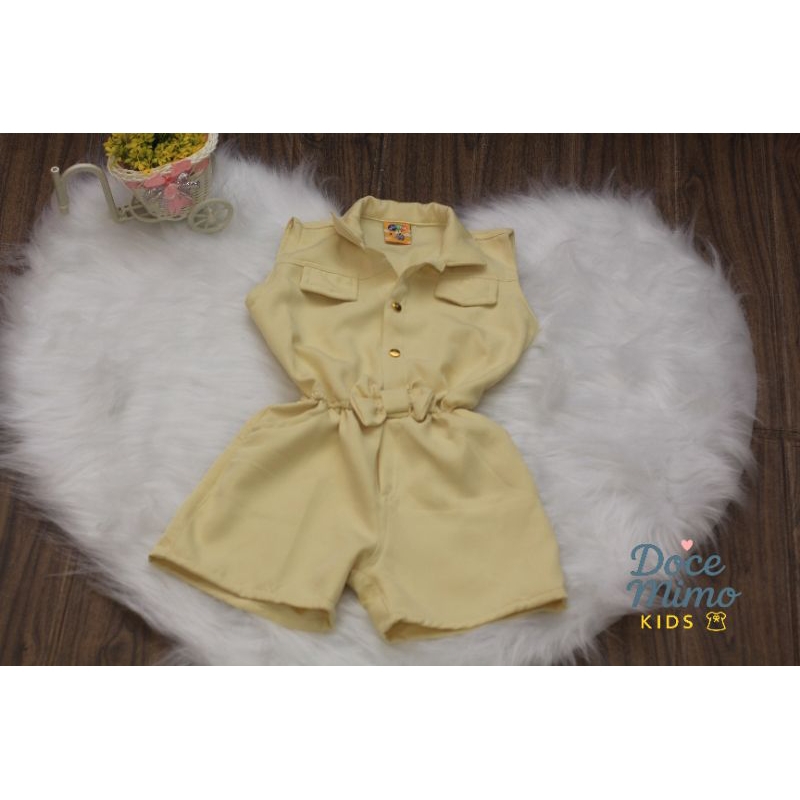 Macaquinho Infantil Feminino Amarelo com Laço na Cintura – Estilo e Conforto