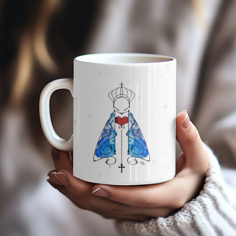 Caneca Xícara Nossa Senhora Aparecida 325ml Porcelana Personalizada Religiosa Católica Presente