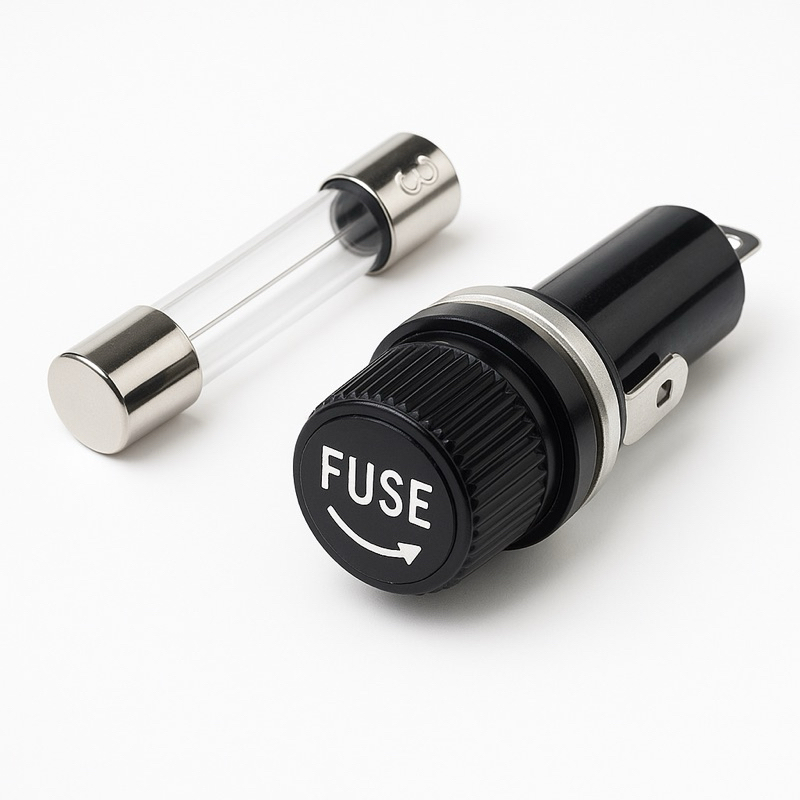 1 - KIT PORTA FUSÍVEL + FUSÍVEL 6x30mm 10A ROSCA PRETO