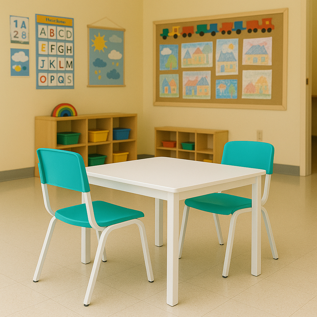 Kit Conjunto Mesa Infantil com 2 Cadeiras Verde Água Estudo Didática Educativa