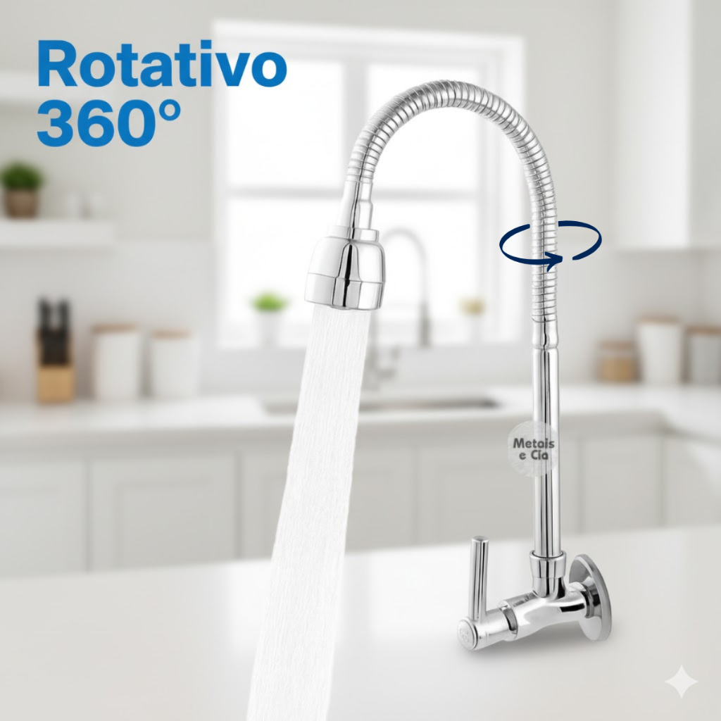 Torneira Gourmet Cozinha Tubo Flexível com Chuveirinho 2 Jatos Parede ou Bancada