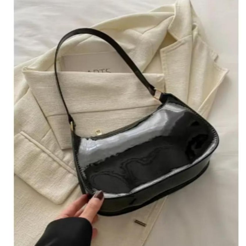 Bolsa Feminina Elegancy Meia Lua Baguete Verniz Luxo de Ombro Tote
