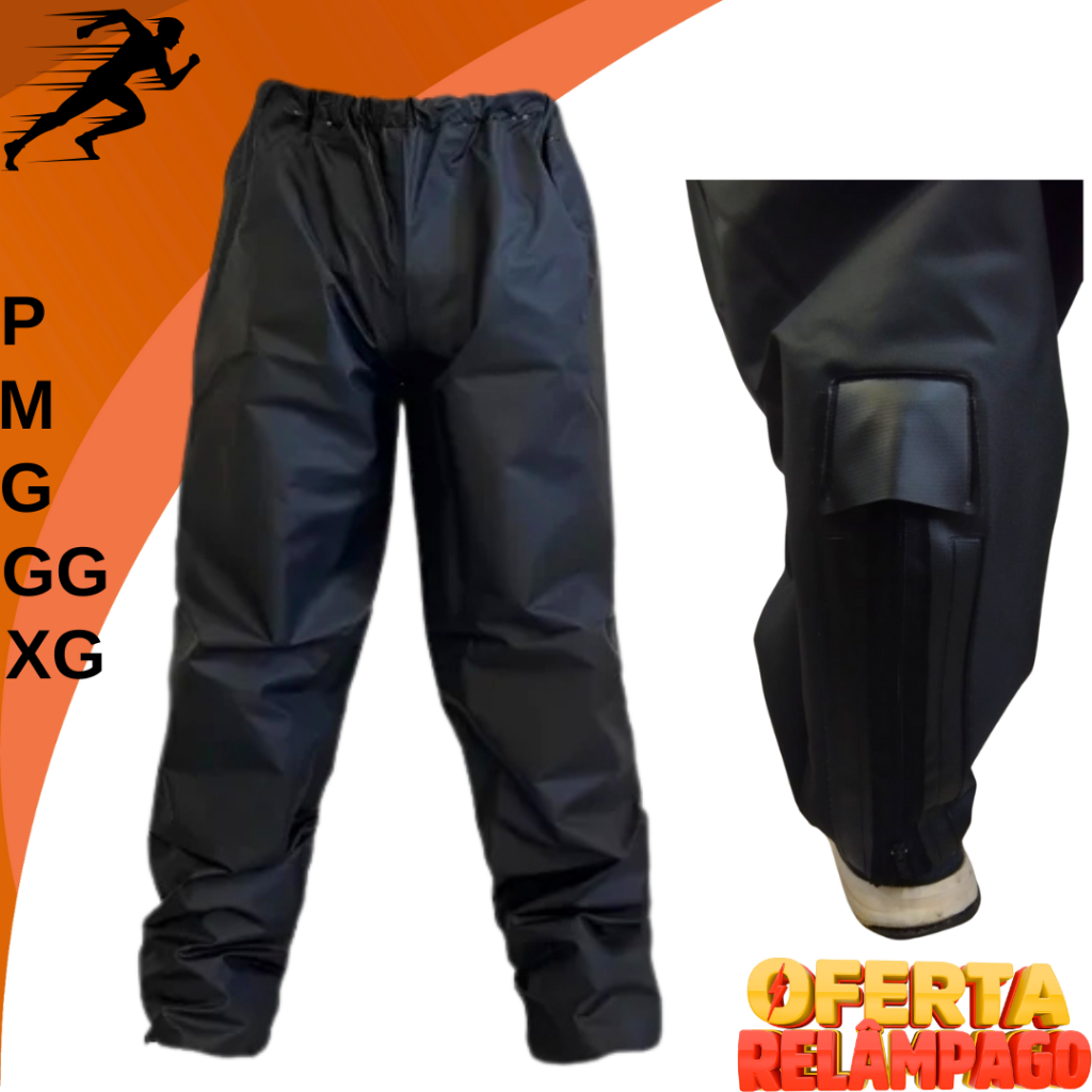 Calça de Chuva Impermeável Pvc Preto Motoqueiro Motoboy Reforçada Flexível Original PANTANEIRO