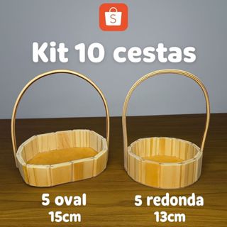 Kit 10 Cestas de Madeira 5 Oval e 5 Redonda com Alça para Presente Natal Cesta Cosmetico em Oferta na Shopee