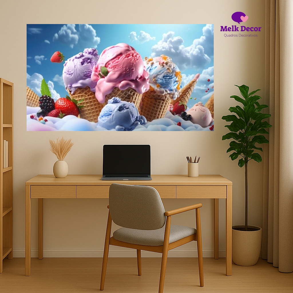 Quadro Decorativo Sorveteira Horizontal Sorvetes e Alegria