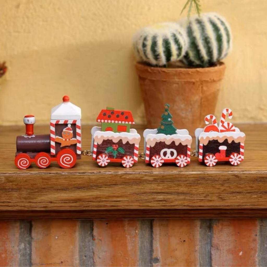 Trem Trenzinho De Madeira Enfeite Decoração Natal Papai Noel Biscoitos
