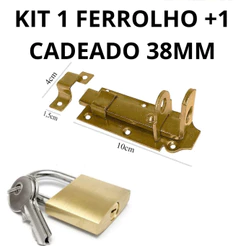 Kit Ferrolho Trinco Chato 4mm de Aço Para Portão + 1 Cadeado 38mm