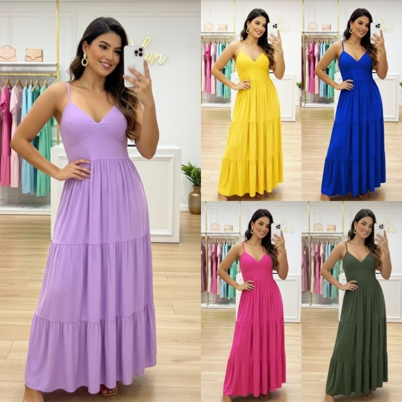 Vestido Feminino Midi Alcinha Regulavel Decote V Três Marias Moda Evangélica Com Faixa Cinto