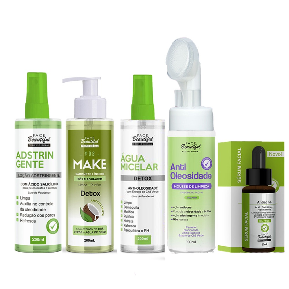 Kit Cuidados Anti-Oleosidade Detox Antiacne Skin Care Face Beauitful