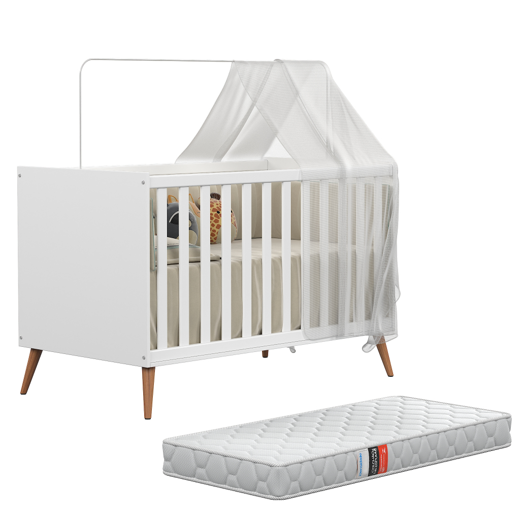 Berço 2 em 1 Americano Retrô Vira Mini Cama Com Colchão e Pés Palito em Madeira em Oferta na Shopee