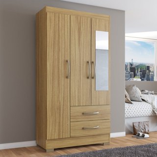 Guarda-Roupa Solteiro Florença 3 Portas 2 Gavetas com Espelho Rústico - Pnr Móveis em Oferta na Shopee