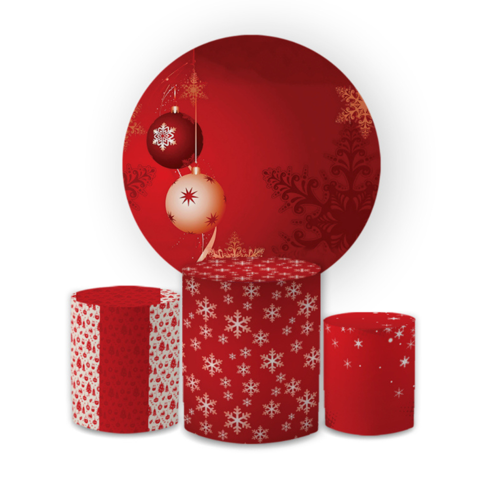 Kit Capa Painel Redondo Festivo + Trio Cilindro Decoração Feliz Natal Festa Sublimados Veste Fácil