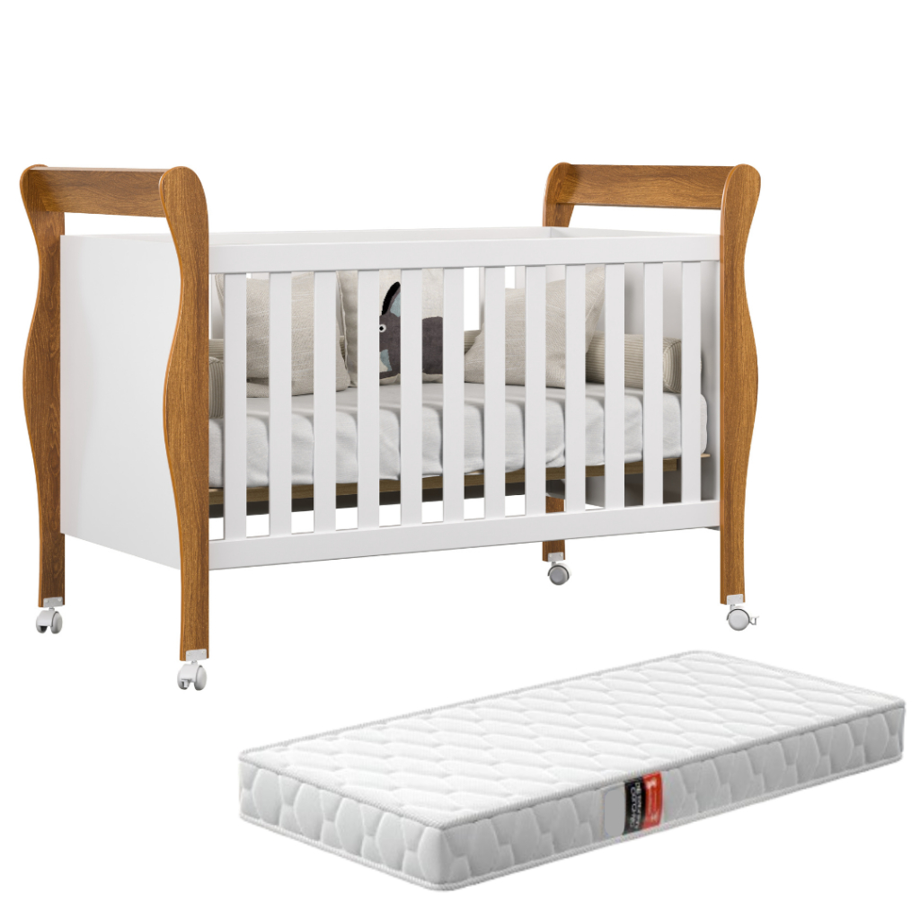 Berço 3 em 1 Americano 100% em MDF Slim  Com Colchão e Rodízios em Oferta na Shopee