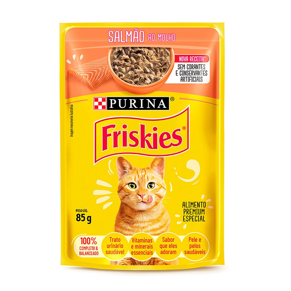 Ração Úmida Sachê Friskies Gatos Adultos Salmão ao Molho 85g em Oferta na Shopee