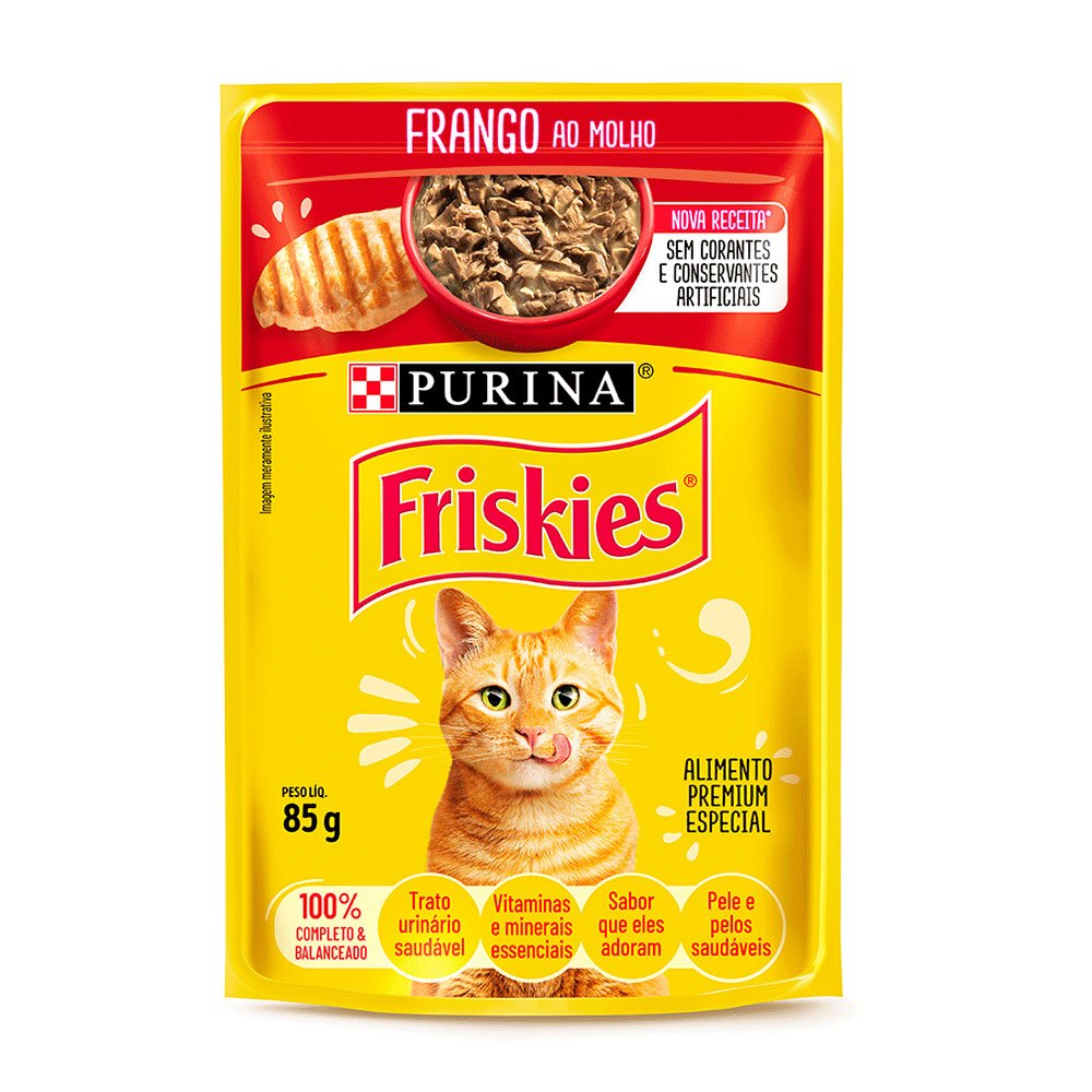 Ração Úmida Sachê Friskies Gatos Adultos Frango ao Molho 85g