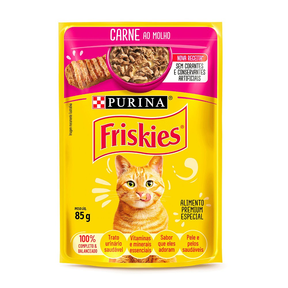 Ração Úmida Sachê Friskies Gatos Adultos Carne ao Molho 85g em Oferta na Shopee