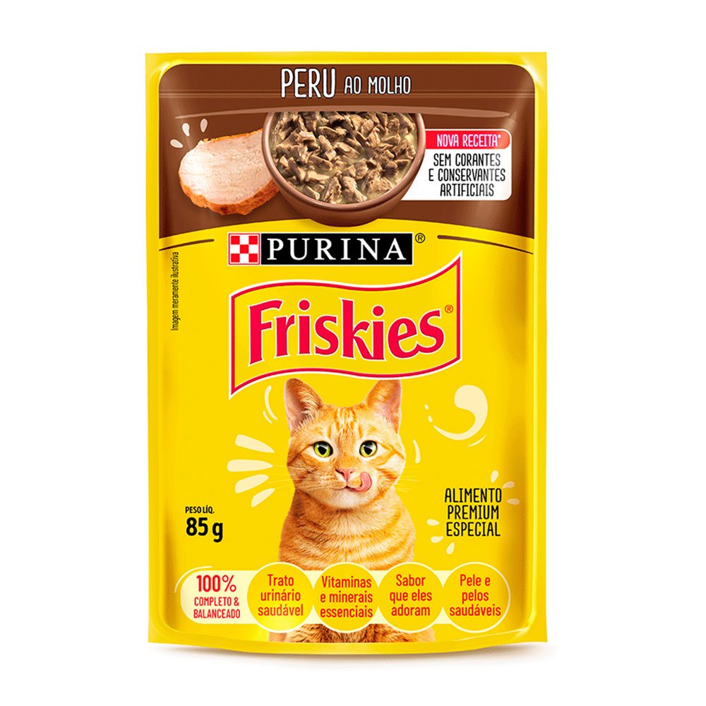 Ração Úmida Sachê Friskies Gatos Adultos Peru ao Molho 85g em Oferta na Shopee