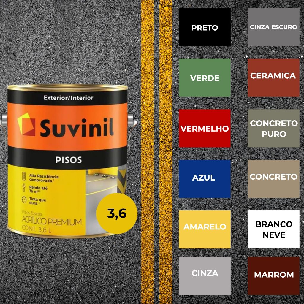 Tinta Acrílica Para Pisos Fosca 3,6 Litros Suvinil Cores Alta Resistência em Oferta na Shopee