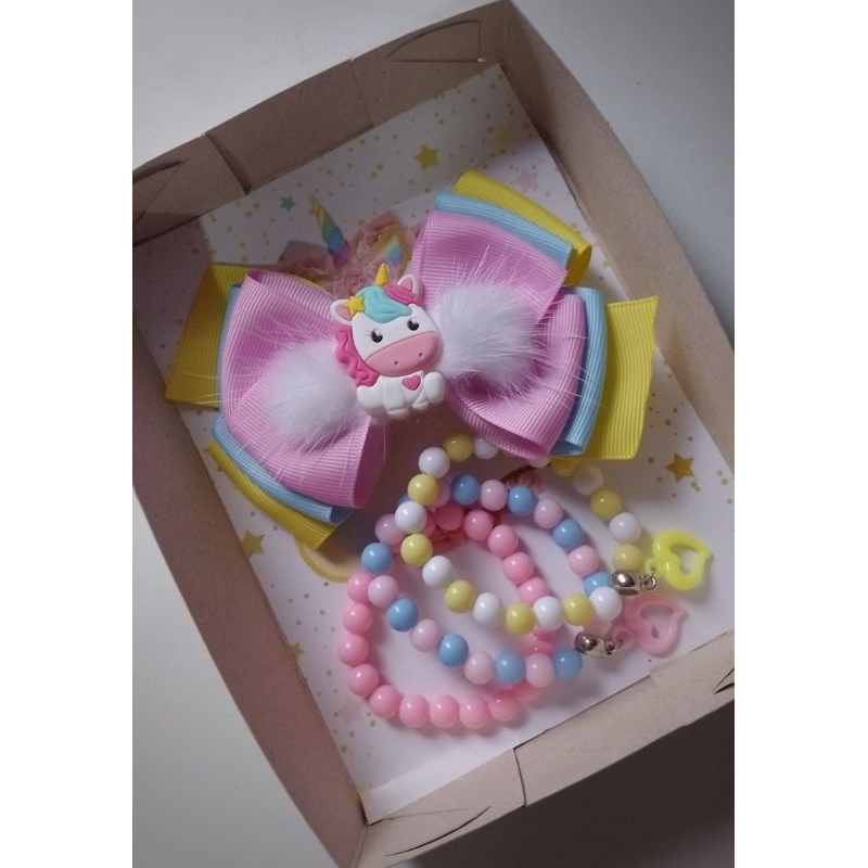 Kit Laço Unicórnio, presilha unicórnio, pulseiras infantis, acessórios de menina unicórnio