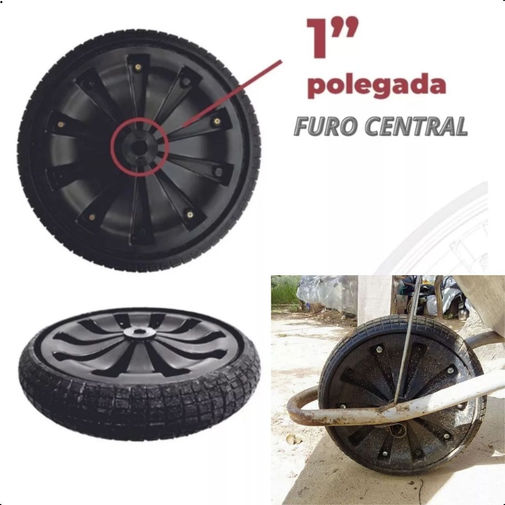Pneu Carrinho de Mão Maciço Pedreiro Carriola  Não Fura Carga até  130 Kg Resistente