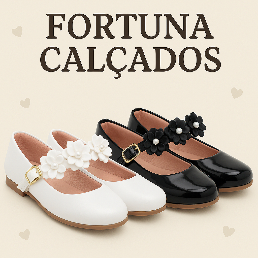 Sapatilha Infantil Menina Detalhes em Flores Preta ou Branca