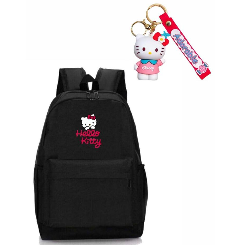 Mochila Hello + Chaveiro Feminina Escolar Resistente com Porta Garrafinha SK 04 em Oferta na Shopee