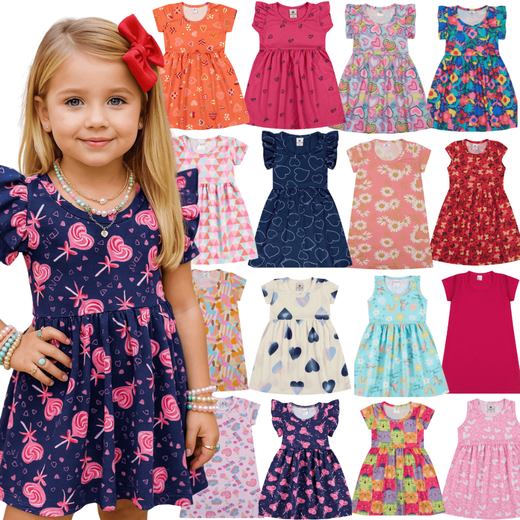 Kit Vestido Infantil Menina do Tamanho 1 ao 10 anos | Vestido Infantil Confortável e Fresquinho (Sortidos)