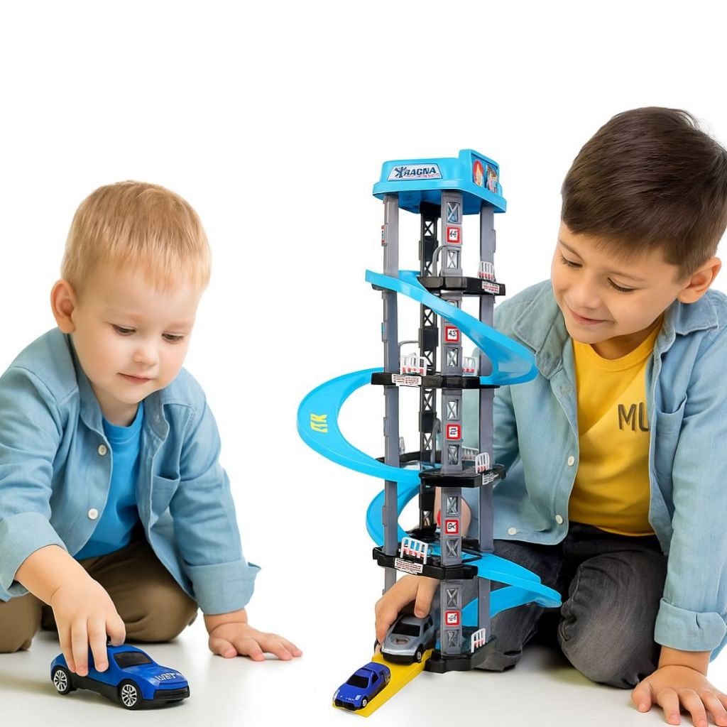 Pista Carro Carrinho 5 Andares Cor Cinza com Azul Brinquedo Infantil