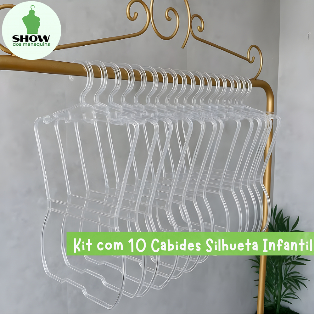 Kit 10 Cabides Infantis Silhueta Transparente – Ideal para Lojas e Closets em Oferta na Shopee
