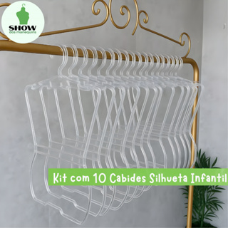 Kit 10 Cabides Infantis Silhueta Transparente – Ideal para Lojas e Closets em Oferta na Shopee